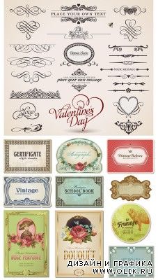 Valentines Calligraphy & Vintage Labels Set