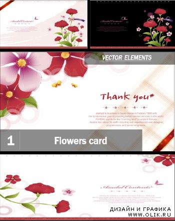 Flowers card template vector material