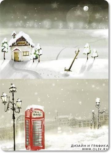 Зимняя сказка в городе и деревне (многослойные PSD)