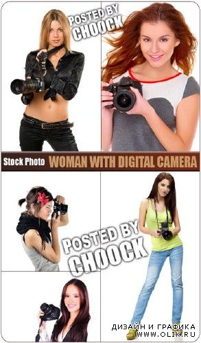 Девушка с цифровым фотоаппаратом - растровый клипарт