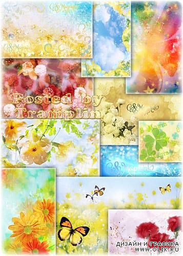 Разноцветные нежные весенние фоны с цветами, можно использовать как фоны к 8 марта
