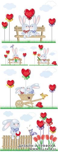 Cute Love Bunny Cards Vector