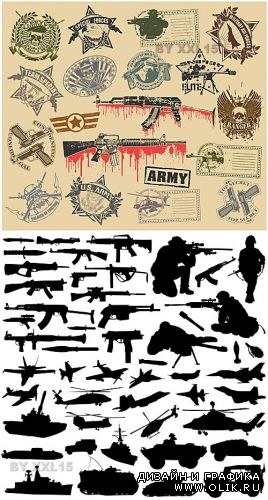 Military stamps and silhouettes
