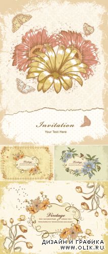 Vintage Pastel Cards with Flowers Vector
