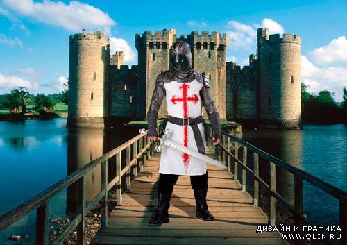 Шаблон для фотошопа "Рыцарь возле замка"
