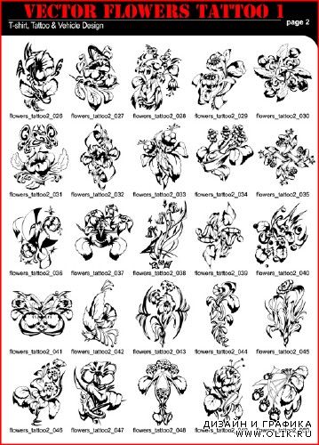 Vector Clipart  Flowers Tattoo 1|Векторный клипарт Цветочные тату1