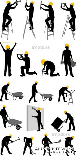 Construction workers silhouettes