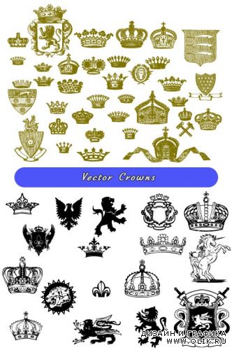 Коллекция зеленые и черные короны (Вектор)