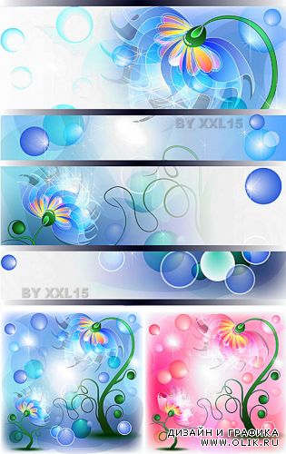 Fairy flowers banner and backgrounds