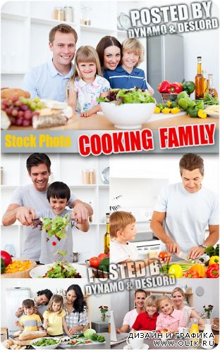 Семья на кухне - Растровый клипарт