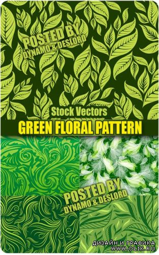 Зеленые паттерны с листьями -  Векторный клипарт