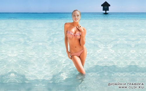 Шаблон для фотошопа - девушка на пляже в купальнике