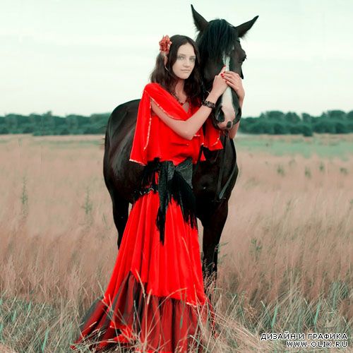Женский шаблон для фото - девушка с лошадью 
