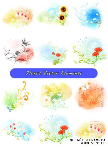 Светлые абстрактные элементы цветами бабочками (Вектор)