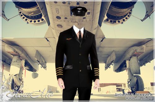 Мужской фотошаблон - Пилот на фоне самолета