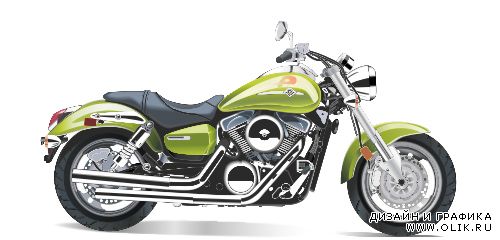 Зеленый мотоцикл с хромированными элементами (Вектор)