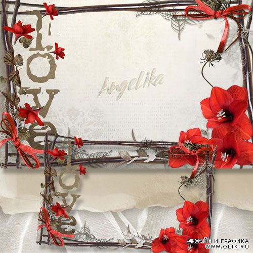 Рамка для влюбленных - Красные цветы-символ любви и страсти