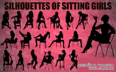 Girls Sitting Vector Silhouettes