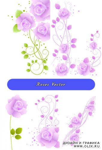 Светло-фиолетовые розы с зелеными усами (Вектор)