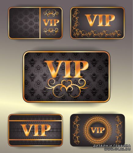 Золотые VIP карточки с узором (Вектор)