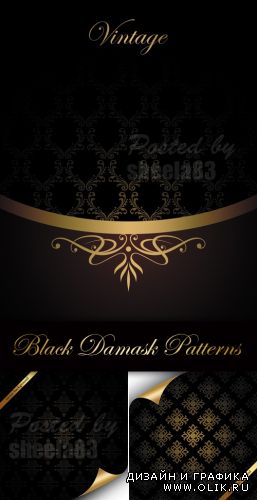 Black Damask Patterns Vector