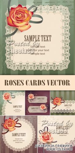 Vintage Roses Cards Vector 2