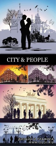 City & People Silhouettes Vector