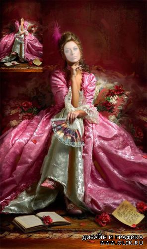 Женский шаблон для фотомонтажа - Девушка в розовом платье