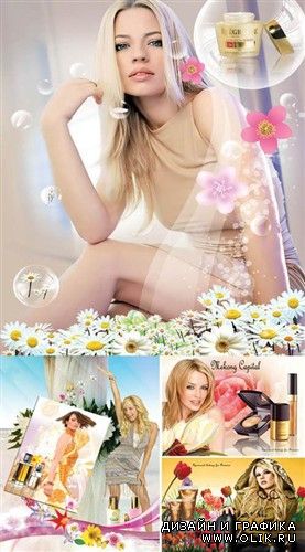 Девушки с цветами и косметикой (многослойные рекламные PSD)