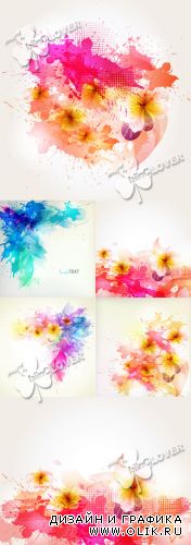 Floral background with ink and blots 0251