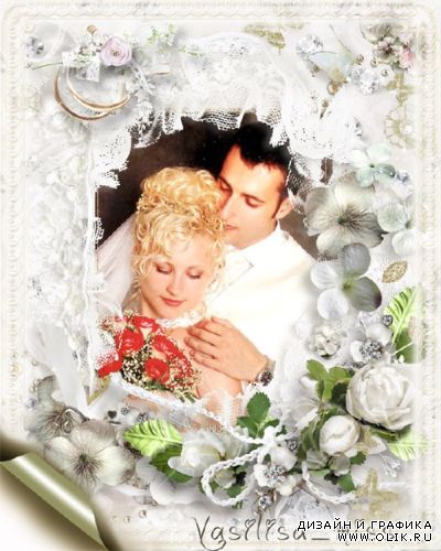 Ажурная свадебная фоторамочка с белыми цветами