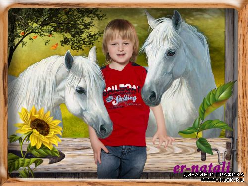 Шаблон для фотошопа "Белые кони"