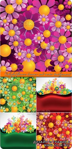 Разноцветные цветы баннеры и фоны | Colorful flowers banner and vector background