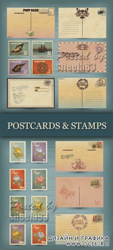 Vintage Postcards & Postage Stamps Vector