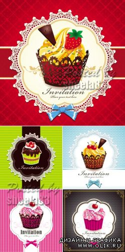 Cute Invitations with Cupcakes Vector