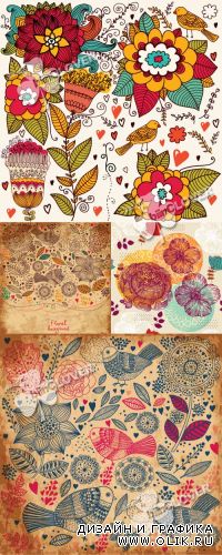 Vintage background with birds and flowers 0277