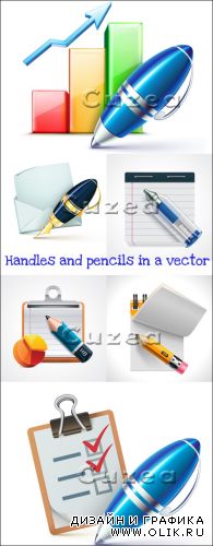 Ручки, карандаши и блокноты в векторе