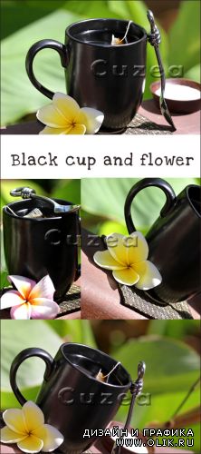 Чёрная чашка и экзотический цветок - растровый клипарт