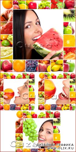 Девушка со свежими фруктами - растровый клипарт