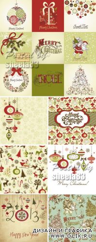 Vintage Christmas Cards Vector