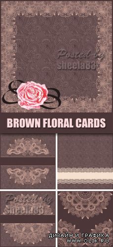 Brown Floral Cards Vector