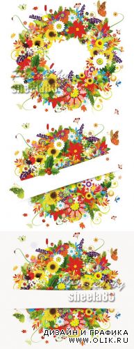 Summer Flowers Cards Vector