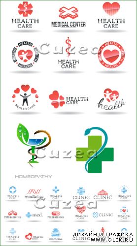 Коллекция иконок и медицинских логотипов для вашего дизайна - векторный клипарт