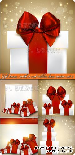 Подарок коробка с красной лентой и бантом часть 2 | Gift boxes with a red ribbon bow vector set 2