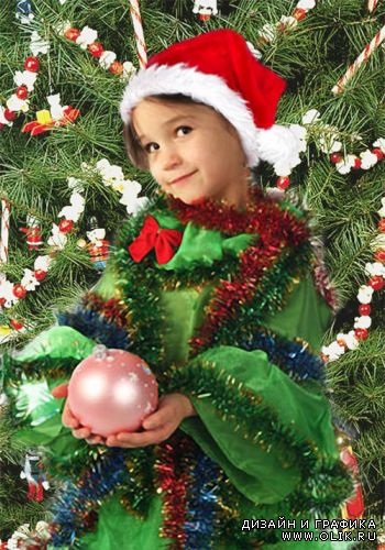 Детский новогодний шаблон для фотошопа - Елочка у елочки