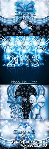 Векторные элементы для оформления открыток к новому году в черно-синем цвете