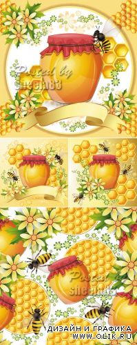 Honey & Honeycomb Cards Vector