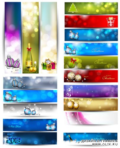 Разноцветные праздничные баннеры к новому году в векторе