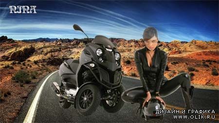 Шаблон для фотошопа - Девушка на мотоцикле