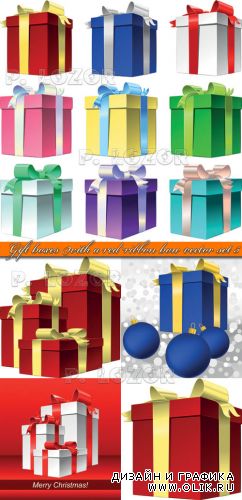 Коробка с новогодним подарком и лентой часть 5 | Gift boxes with a red ribbon bow vector set 5